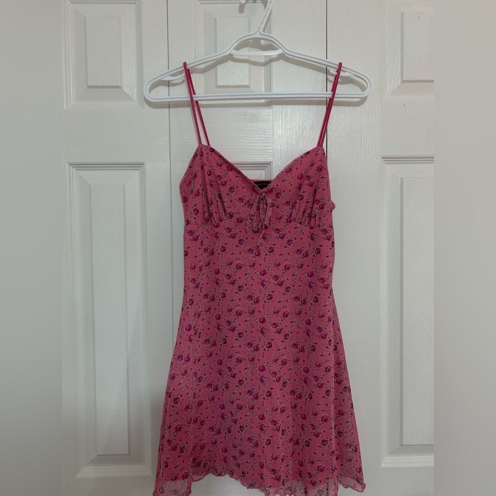 Urban outfitters pink floral mesh slip mini dress